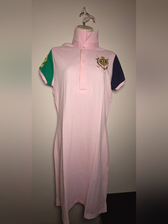 Ralph Lauren Dresses & Skirts - Ralph Lauren Light Pink Polo Midi Dress with Green and Navy Sleeves